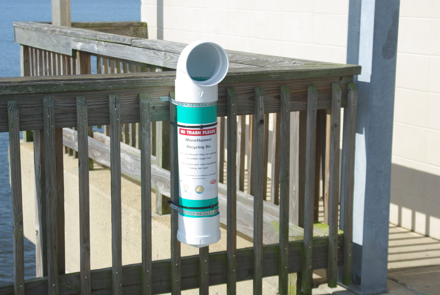 Fishing line recycling containers installed on Fairhope Pier